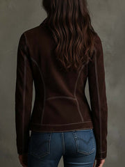 Chocolate Brown Eco-Suede Moto Jacket