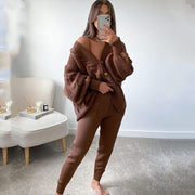 Fashion Solid Color V-neck Knit Set