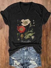 Floral Graphic Print V-neck Women's T-shirt