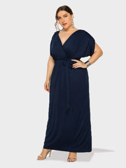 Plus Dolman Sleeve Wrap Maxi Party Dress