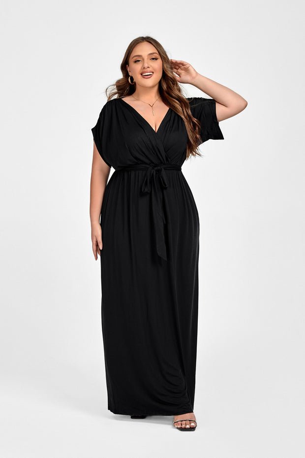 Plus Dolman Sleeve Wrap Maxi Party Dress