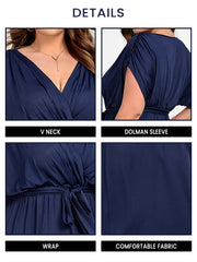 Plus Dolman Sleeve Wrap Maxi Party Dress