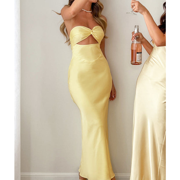 Yellow Satin Maxi Dress