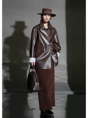 Brown Lambskin Leather Jacket for Women – Short Turn-Down Collar Biker Coat with Striped Cuffs, Chic Fall Outerwear