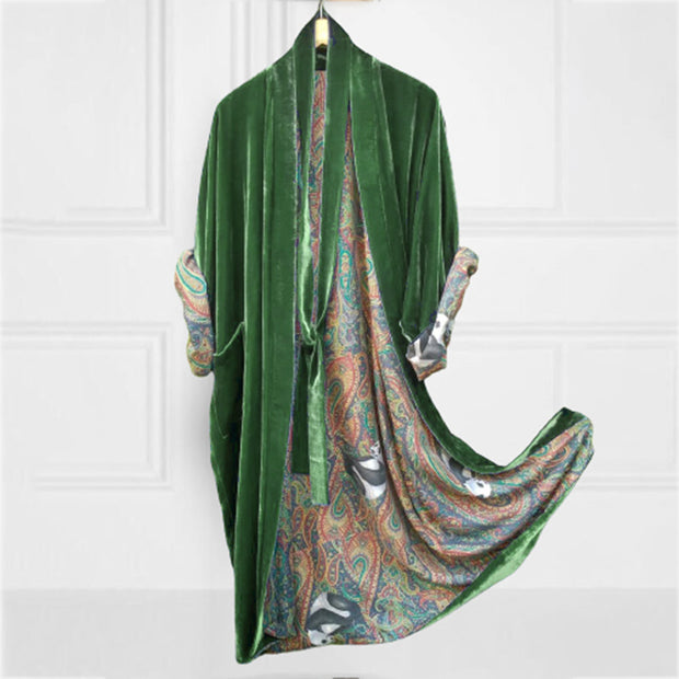 Fashion Lined Cashew Flower Print Loose Kimono Duster