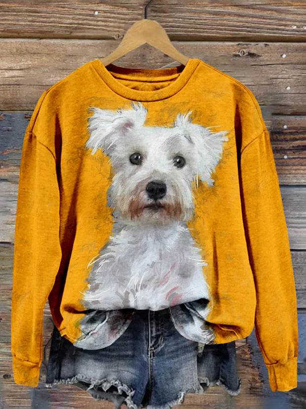 Cute Dog Pattern Crew Neck Cozy Sweatshirt