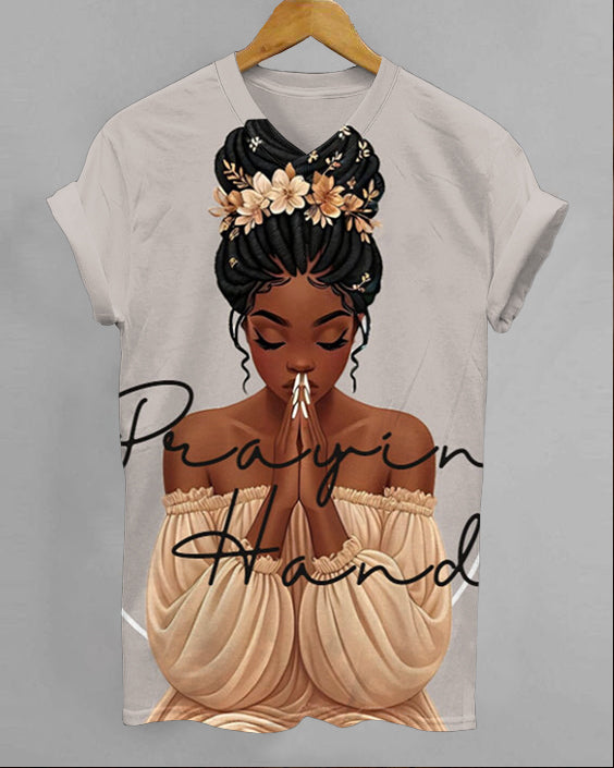 The Art of Prayer African American Women V-neck Short Sleeve Shirt