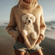 Classic Fuzzy Goldendoodle Dog Felt Cozy Knit Turtleneck Sweater