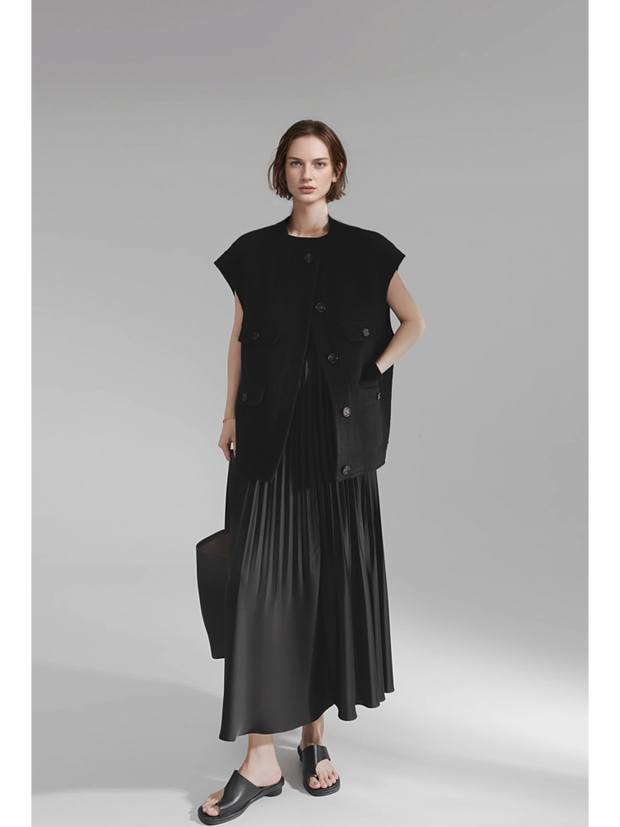 Luxury Camel Hair Vest for Women – Reversible Wool Gilet Winter Sleeveless Coat