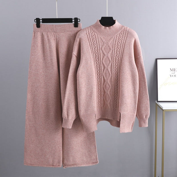 Loose Turtleneck Sweater and Wide-leg Pants Two-pieces Set