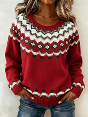 Women'S Casual Round Neck Christmas Color-Blocked Sweater