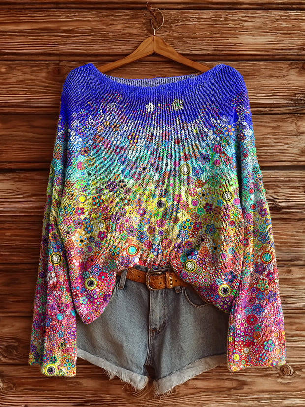 Women's Colorful Floral Art Print Casual Pullover Sweater