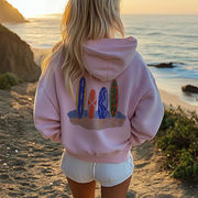 Girls' Beach Vacation Printed Casual Pullover Hooded Sweatshirt