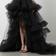 Elegant Black Tiered Ruffle High-Low Gown