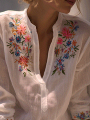 Bohemian Floral Embroidered White Shirt