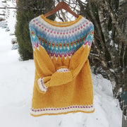 Unisex Vintage Icelandic Yellow Knit Jacquard Warmth Crew Neck Sweater