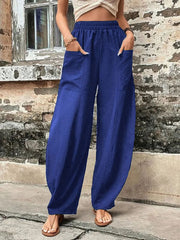 Loose Plus Size Elasticity Pockets Solid Color Pants