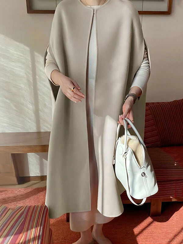 Simple Sleeveless Solid Color Round-Neck Cape Outerwear