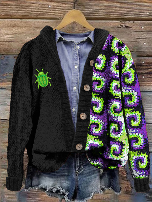 Halloween Horror Movie Beetle Embroidered Vortex Cardigan