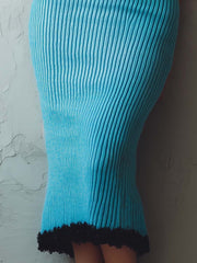 Vintage-Inspired Square Neck Contrast Lace Knit Dress