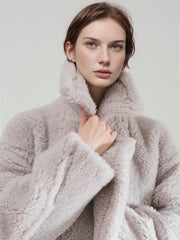 Oversized Teddy Fleece Coat for Women – Thick Shearling Jacket with Full Lining and Alpaca Wool Blend for Fall Winter