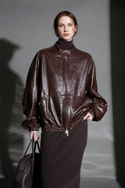 Women’s Sheepskin Leather Moto Jacket – Casual Chic Cropped Biker Style Short Coat for Autumn