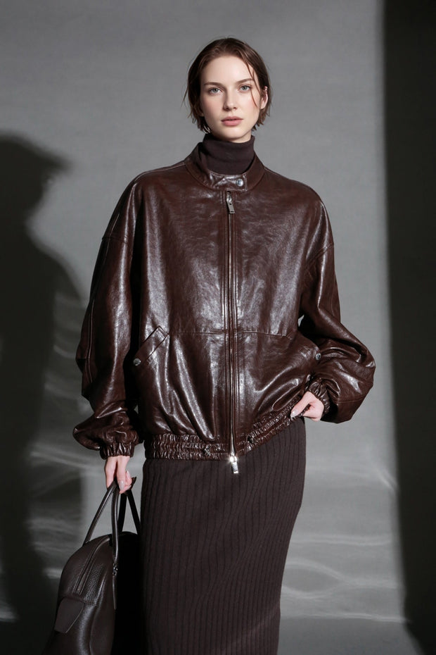 Women’s Sheepskin Leather Moto Jacket – Casual Chic Cropped Biker Style Short Coat for Autumn