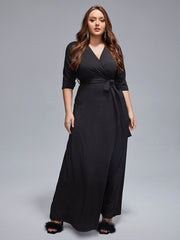 Plus V-Neck Tie Front Maxi Dress