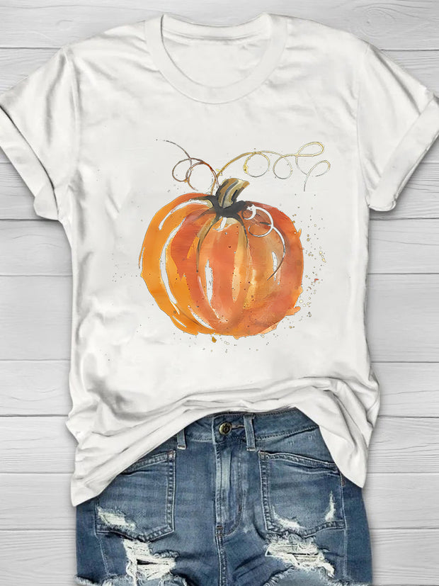 Oil Painting Pumpkin Printed Women's T-shirt