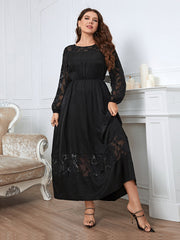 Plus Black Floral Jacquard Mesh Patchwork Maxi Dress