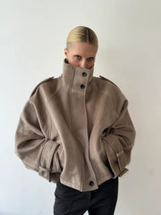 Loose Versatile Stand Collar Short Woolen Coat
