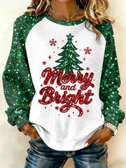 Women's Merry And Bright Print Raglan Sleeve Sweatshirt