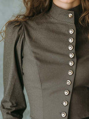 Vintage Military Style Stand Collar Blouse