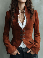 Retro Rust Brown Microsuede Jacket With Fringe Detail