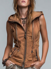 Vintage Washed Utility Style Hoodie Vest