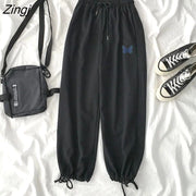 Women Drawstring Korean Style Loose Harem Trousers Ankle-length Streetwear Vintage Kpop Daily Retro Leisure Fashion