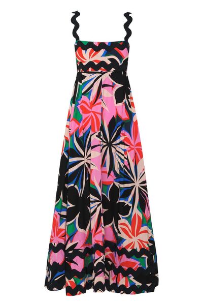 Printed Square Neck Wide Strap Dress