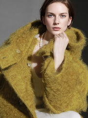 Cloud Plush Hooded Mohair Wool Coat for Women – Double-Faced Teddy Textured Wool Overcoat, Soft and Warm Winter Outerwear