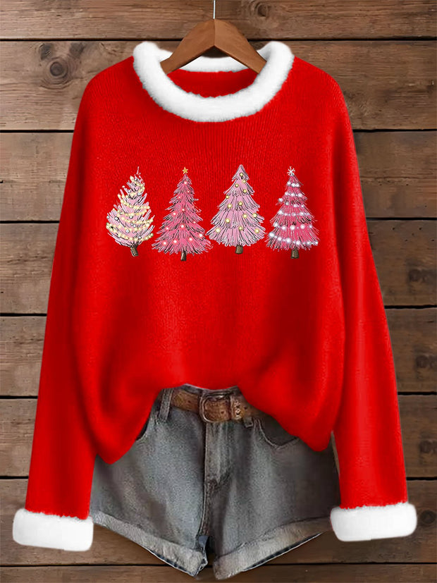 Women's Retro Christmas Tree Print Sweater
