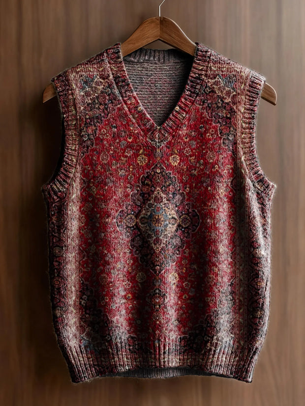 Women's Vintage Ethnic Pattern Art Print Casual V-neck Knit Top
