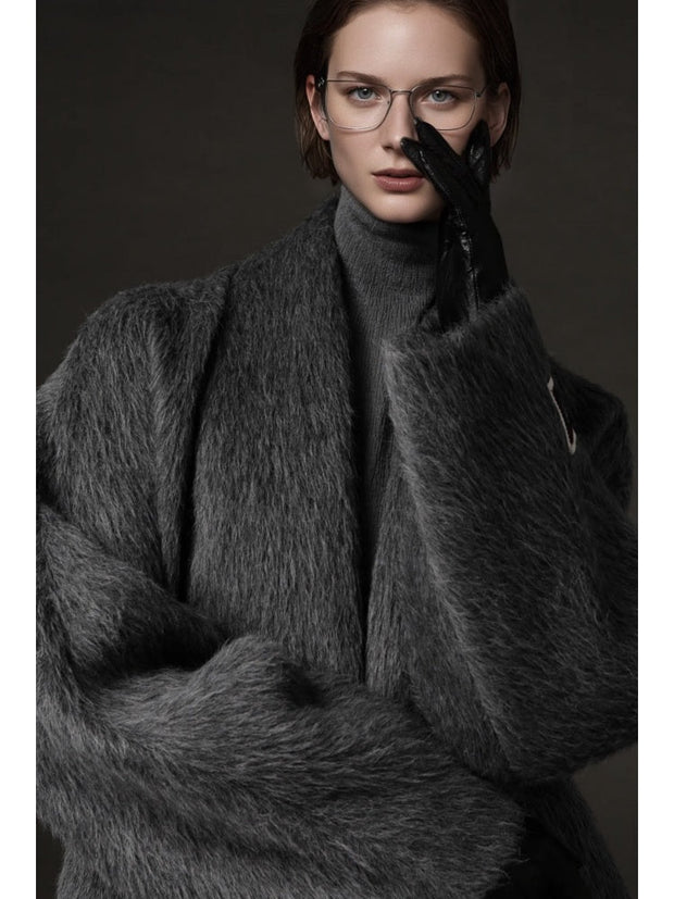 Luxury Suri Alpaca Wool Coat for Women – Double-Faced Winter Fur-Trim Overcoat with Chic Lapel Collar