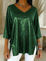 Women's Sparkly Christmas V-neck Top