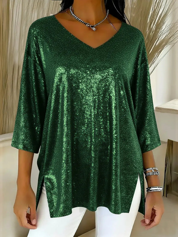 Women's Sparkly Christmas V-neck Top