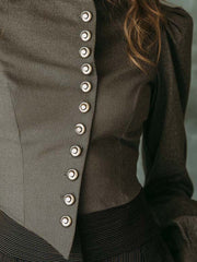 Vintage Military Style Stand Collar Blouse