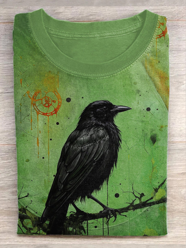 Unisex Halloween Raven Print Casual T-Shirt