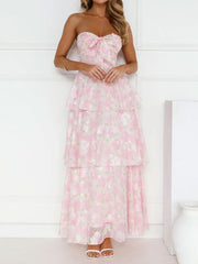 Strapless bow maxi dress
