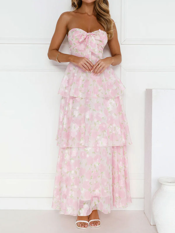 Strapless bow maxi dress