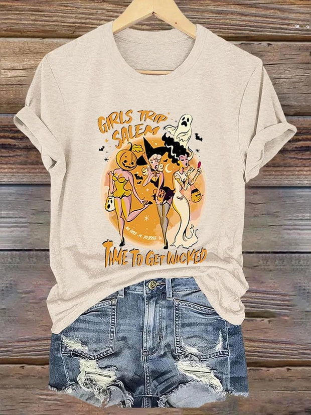 Women's Girl's Trip Salem Time To Get Wicked Halloween Casual Tee