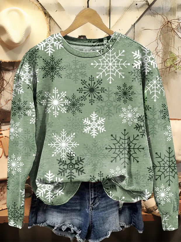 Green Snowflakes Vintage Art Print Sweatshirt