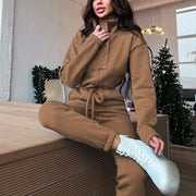 Autumn winter stand collar waist jumpsuit